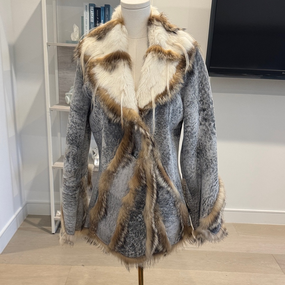 Vintage Women's 100% Genuine Sheepskin Shearling Fur Trim Jacket